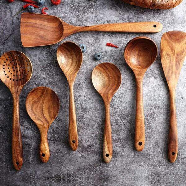 💯 ¡SOLO NUEVO!❗🍴Utencilios de Cocina de Madera Acacia🍴