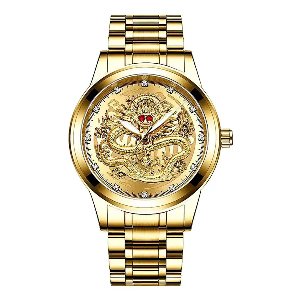 ⌚️Reloj de caballero Golden Dragon Quartz de acero inoxidable⌚️