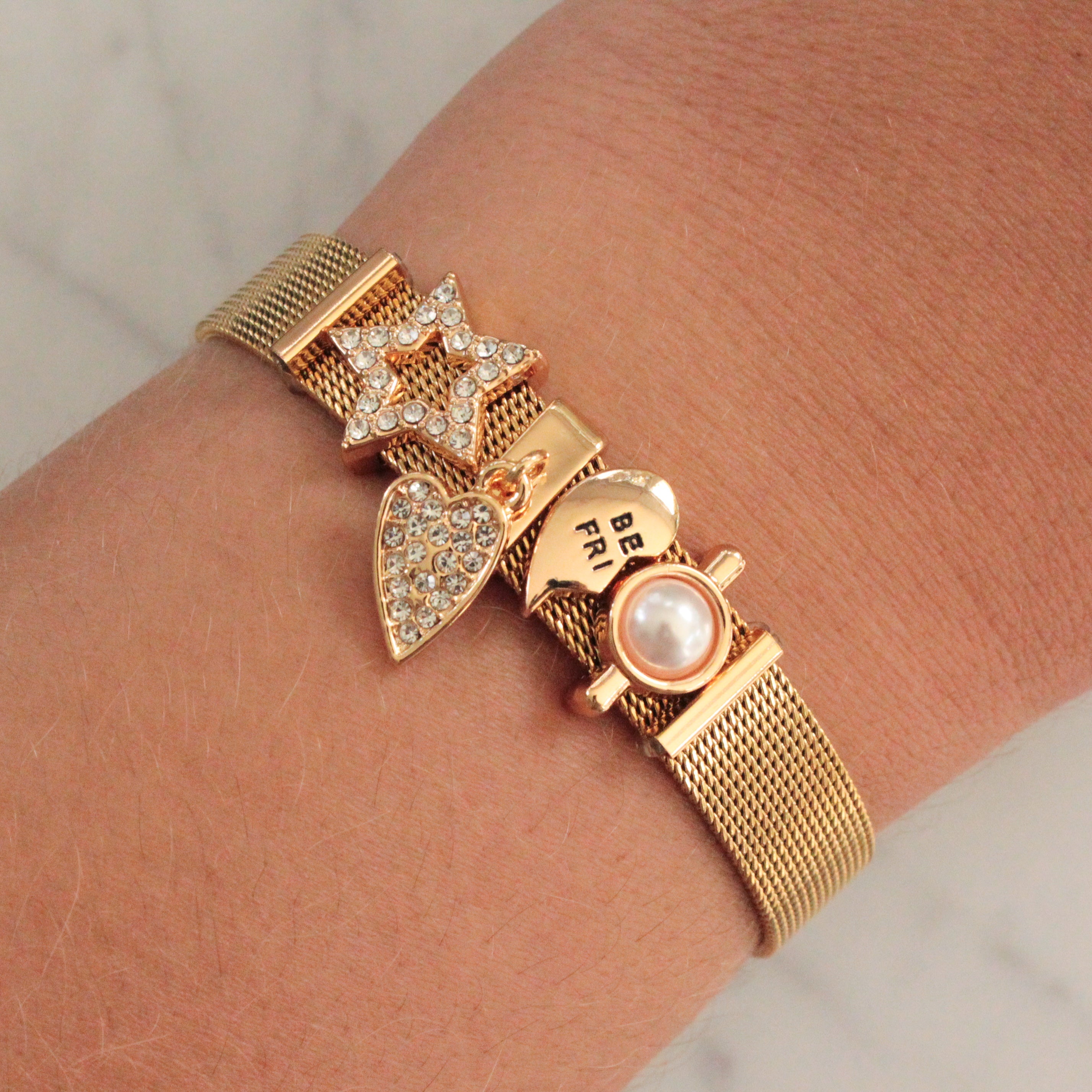 💯 ¡SOLO NUEVO!❗🌟Pulsera de Malla de Oro Dije Mejores Amigas 🌟