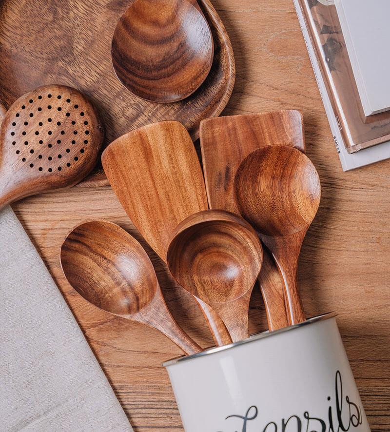 💯 ¡SOLO NUEVO!❗🍴Utencilios de Cocina de Madera Acacia🍴