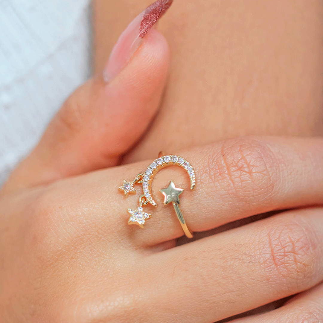 💯 ¡SOLO NUEVO!❗🌟 Anillo de Luna y Estrella Pitaya🌟