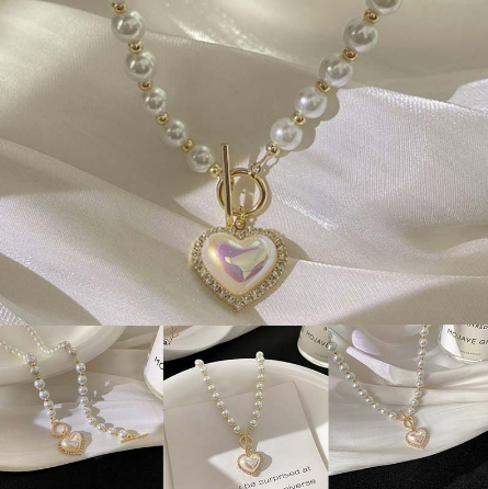 💯 ¡SOLO NUEVO!❗💖 Collar de Corazón y Perlas 💖