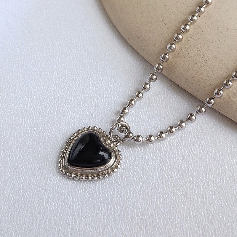 💯 ¡SOLO NUEVO!❗🖤Collar Corazón de Ágata Negra🖤